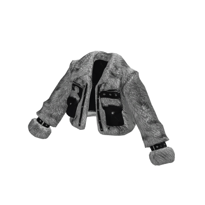 Gray Y2K Fuzzy Buckle Jacket [PBR]