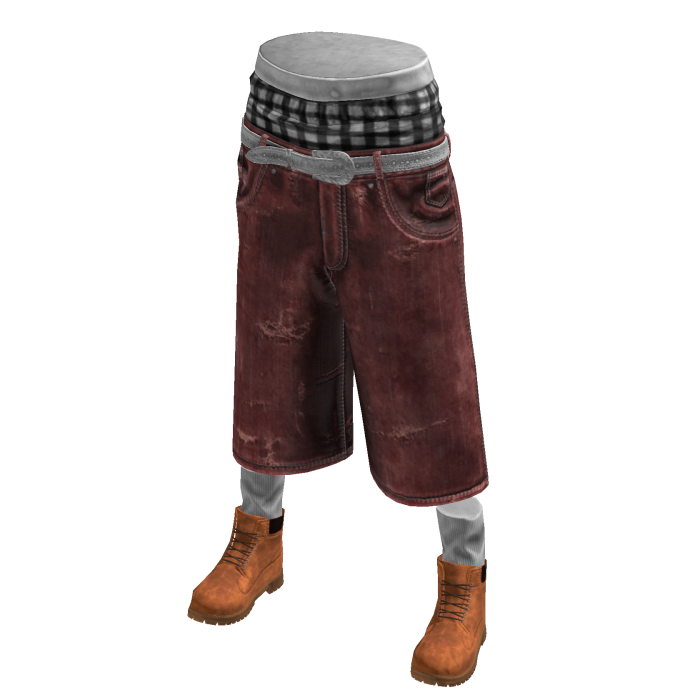 Burgundy Sagging Baggy Denim Shorts w/ Boots