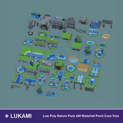 Low Poly Nature Pack x60 Waterfall Pond Cave Vine