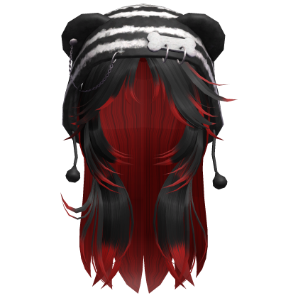 💙 Black & White Y2K Bear Hat Black Red Hair Roblox item