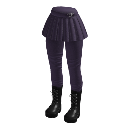 Pleated Skirt with Lace-Up Boots (Purple)