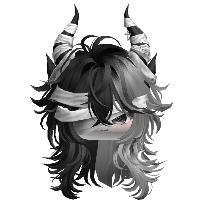 Horned Anime Demon Wolfcut (Black&Gray)