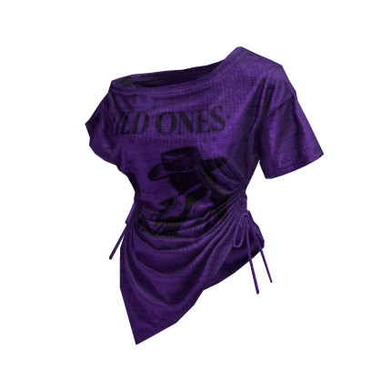 Purple Off Shoulder Sinched Graphic Tee