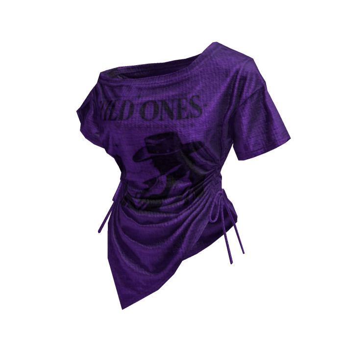 Purple Off Shoulder Sinched Graphic Tee