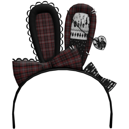  Red Plaid Emo Vkei Bow Bunny Ears Headband  Roblox item