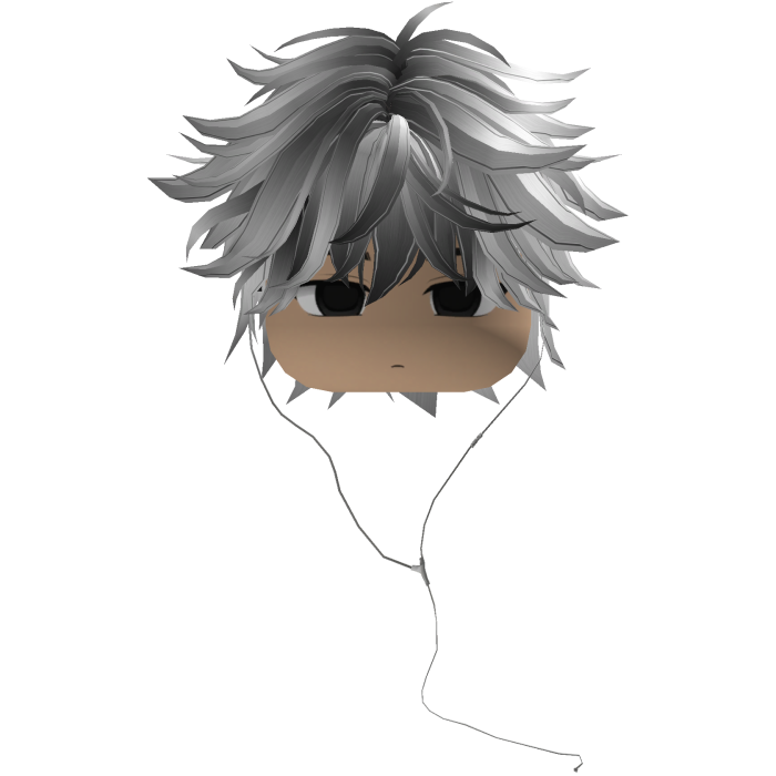Y2K emo boy with headphones, white and gray hair