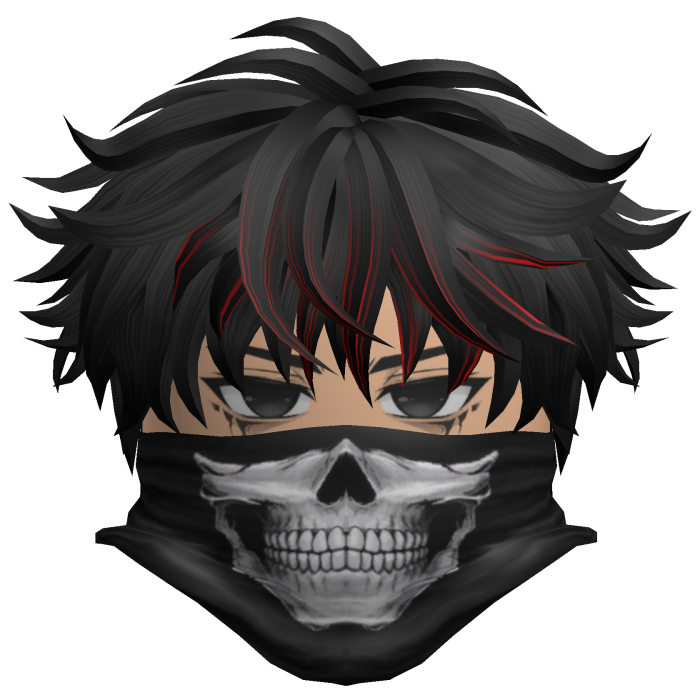 Black Red Messy Emo Boy Hair Skull Mask