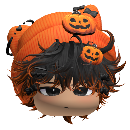 Emo Messy Hair w/ Pumpkin Beanie (Black&Orange) Roblox item