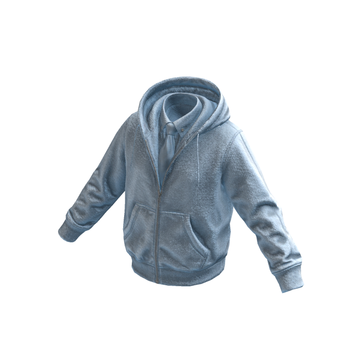 Sky-Blue Layered Hoodie w/ Shirt & Tie 