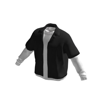 Black Layered Button Shirt w/ White Longsleeve
