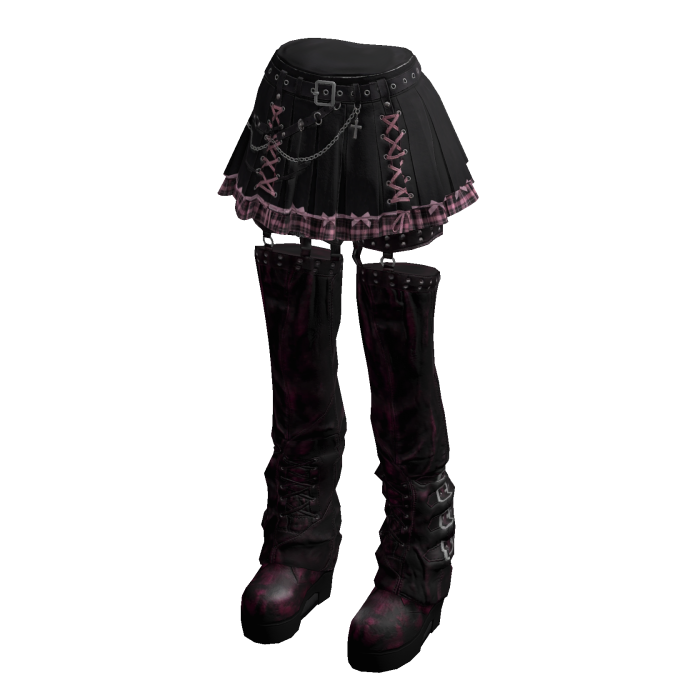 Lace-Up Mini Skirt with Tall Boots (Black/Pink)