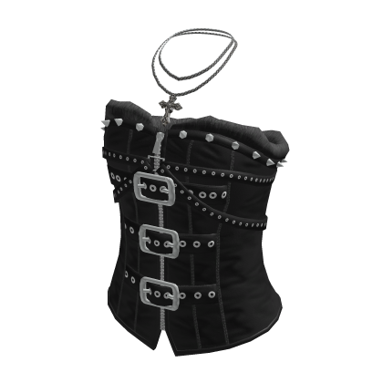 Studded Buckle Corset Top (Black)