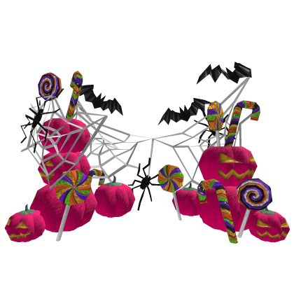 Pink Halloween Pumpkin Bat Spider White Web Candy