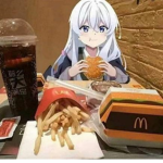 Anime girl eating mc donalds