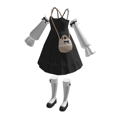 🍀Lace Dress & Ruffle Cuffs Outfit (Black)