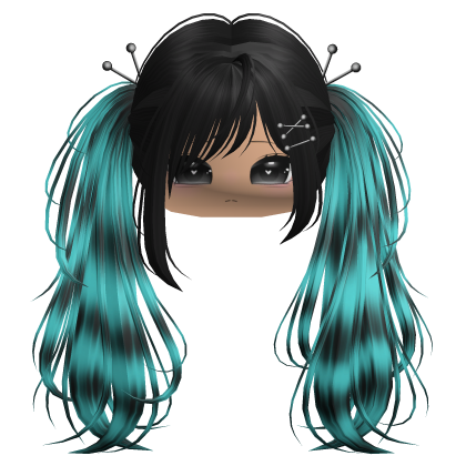 Cyan Raccoon Y2K Emo Punk Pigtails w/ Pins