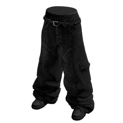 Washed Baggy Pants w Boxers & Sneakers (Black) thumbnail