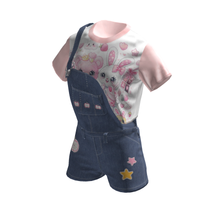 💜 Cute Denim Overalls Shorts_Pink thumbnail