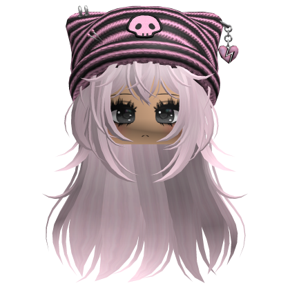 Emo Kawaii Skull Beanie W/ Wolfcut Pink V4