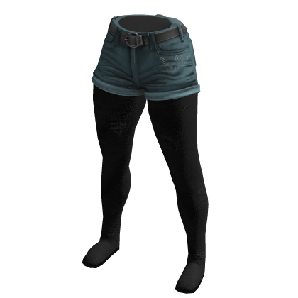 Denim Shorts & Ripped Tights - Blue Gray thumbnail