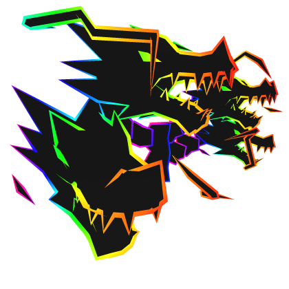 Cartoony Rainbow Lightning Dragon Heads