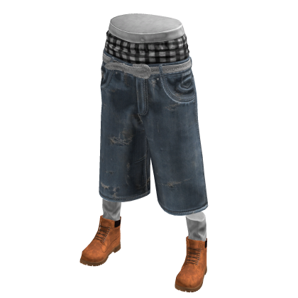 Dark Blue Sagging Baggy Denim Shorts w/ Boots