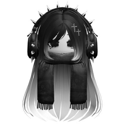 Straight Hair&Emo Headphones&Scarf Black&White