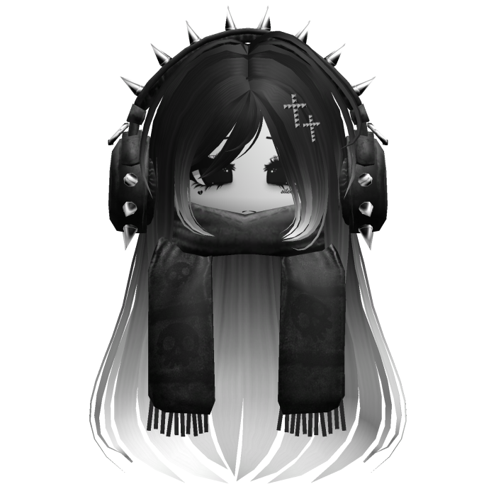 Straight Hair&Emo Headphones&Scarf Black&White