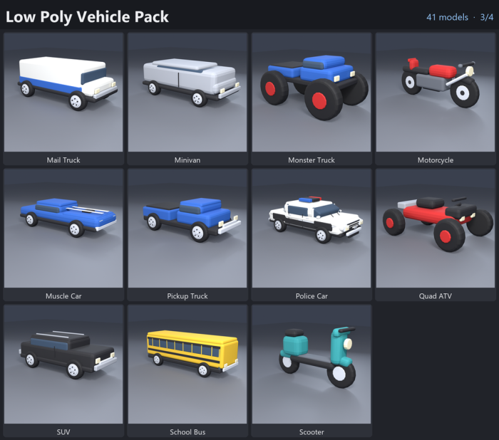 Low Poly Vehicle Pack Cars Trucks Bus City x41 preview 3