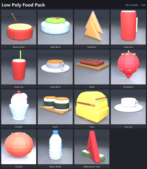 Low Poly Food Pack Fruit Burger Sushi Drink x60 preview 4