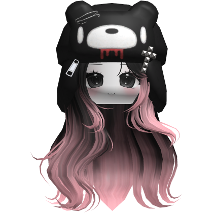 Fuzzy Bear Ushanka Flowy Long Hair (Black&Pink)