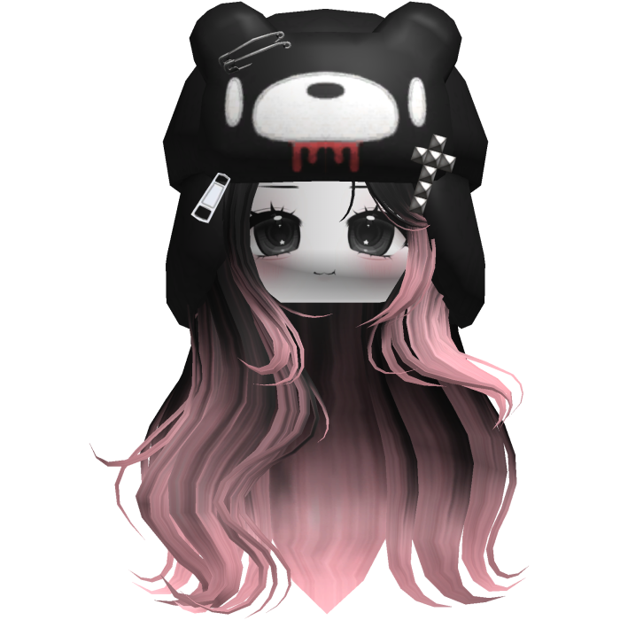 Fuzzy Bear Ushanka Flowy Long Hair (Black&Pink)