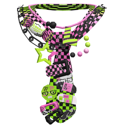 Scene Pink&Green Checkered Y2k Rave Necktie