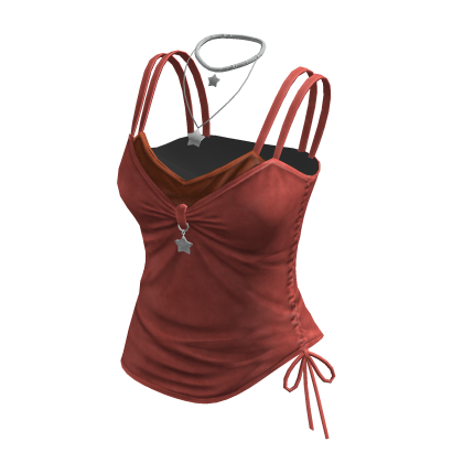 Y2K Layered Cami Top w/ Star Necklace (Brown)