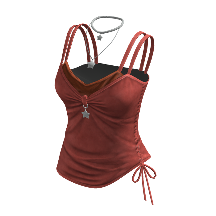 Y2K Layered Cami Top w/ Star Necklace (Brown)