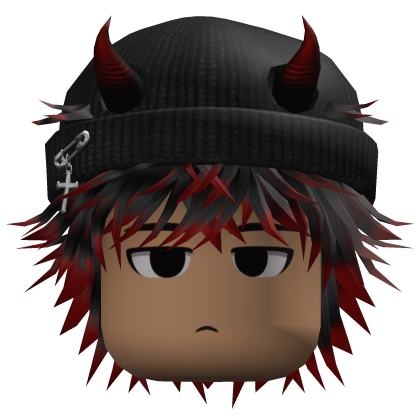 Messy Hair w/ Horned Beanie (Black/Crimson)