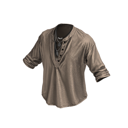 Tan Henley Loose Button Up