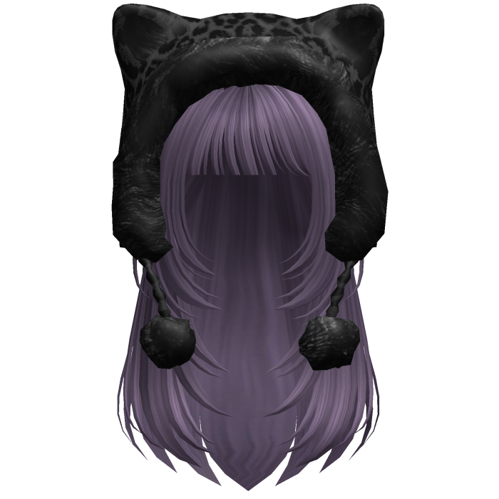 Purple Straight Layered Hair w Kitty Hood