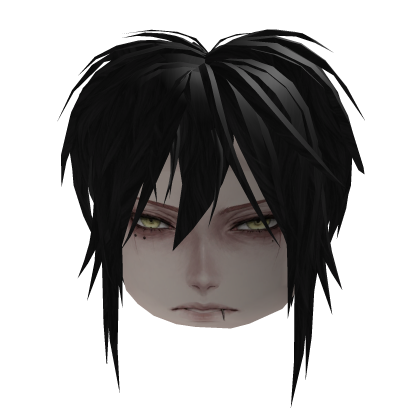 Black Long Wispy Emo Japanese Hair With Emo Head