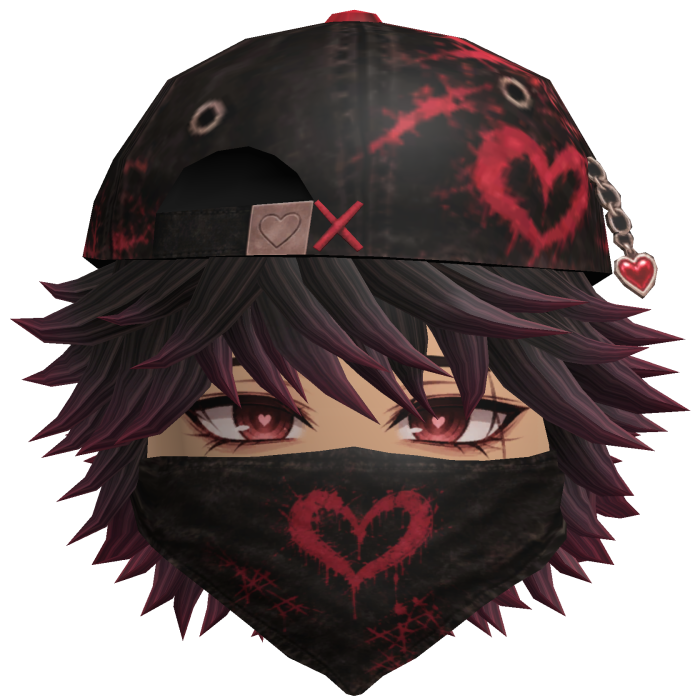 Dark Red Messy Emo Hair Heart Cap Mask Lover Boy