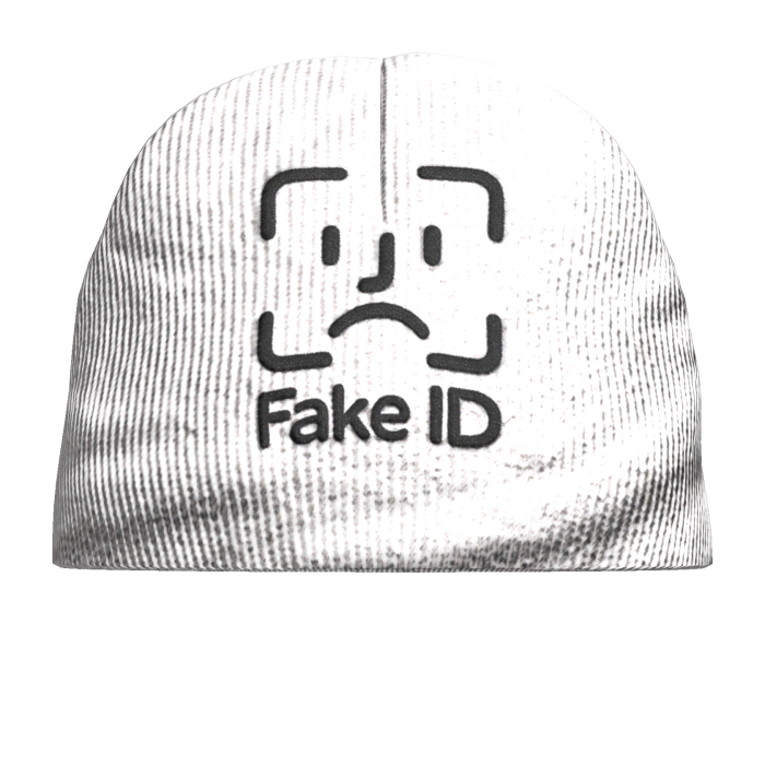 White ‘FAKE ID’ Beanie Hat