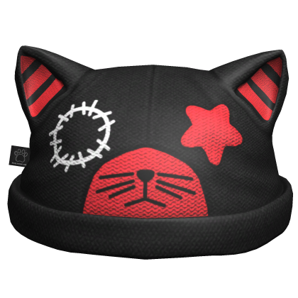 cute Stitched Cat Ear Beanie striped (Red)