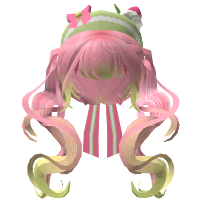 mitsuri pink green twintails with bow beret Roblox item