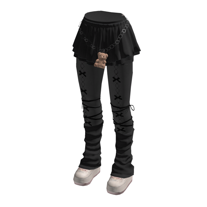 Kawaii Bow Skirt Leggings w/ Leg Warmers (Black)