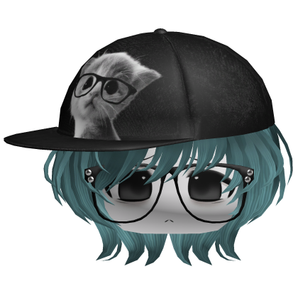Messy Boy Hair W/ Nerd Kitty Cap (Teal) Roblox item