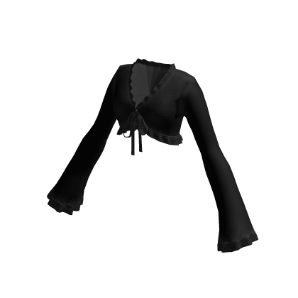 Black Ruffle Crop Top Long Sleeves