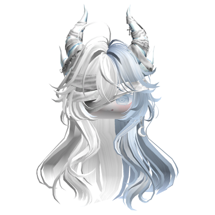 Horned Anime Demon Wolfcut (White&Blue)
