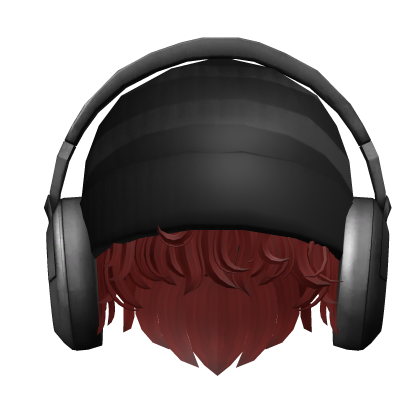 Messy Dark Red Hair with Beanie and Headphones Roblox item