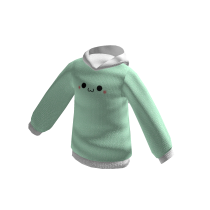 Kawaii Face Green Hoodie With Bunny Ears thumbnail