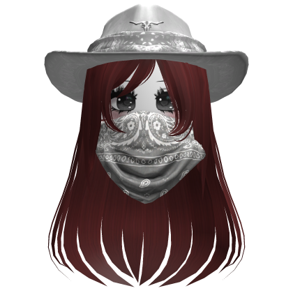 White Cowgirl Hat with Mask + Neck Scarf